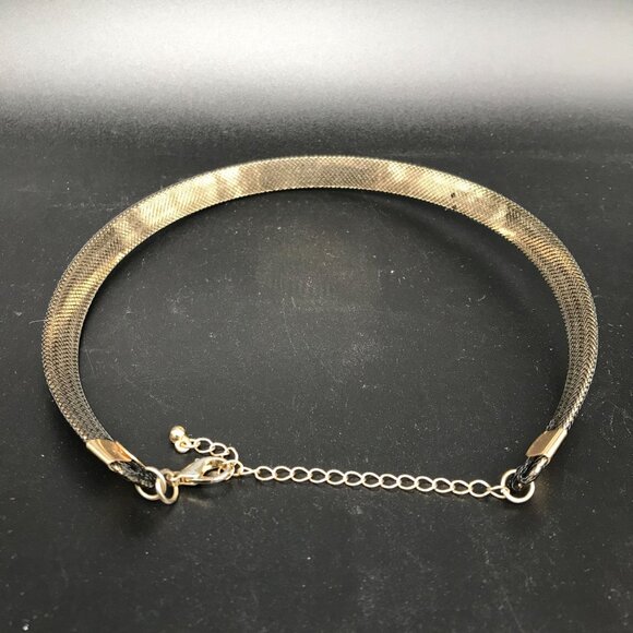 Gold Tone Formed Collar Necklace with Harlequin Design and Black Net Overlay - Picture 7 of 7